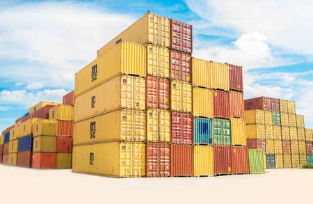 container, van, export, travel, cargo, wharf, blue, sky, clouds