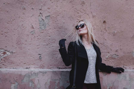 wall, people, woman, girl, sunglasses, alone