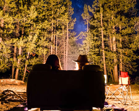people, friends, date, night, bonfire, couch, green, trees, plant, nature, camping, travel, outdoor