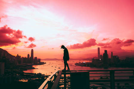 architecture, building, infrastructure, people, man, alone, skyline, sunset, clouds, sky, city,...