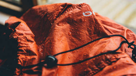 red, jacket, wet, water, drops, rain