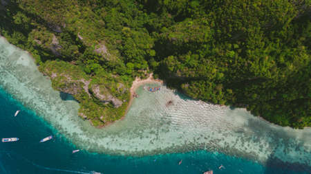 aerial, view, green, trees, plant, beach, sand, coast, shore, sea, ocean, water, travel, boat,...