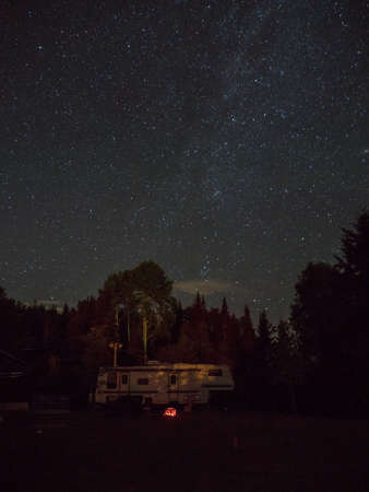 night, sky, stars, trees, plants, landscape, nature, outdoor, vehicle