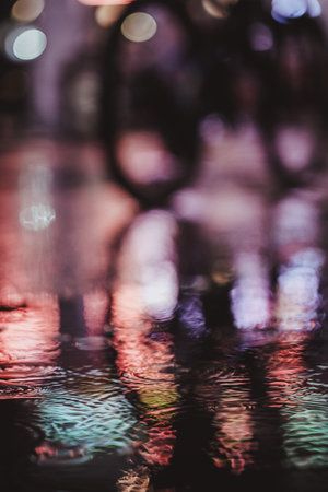 colorful, light, water, reflection, bokeh, night
