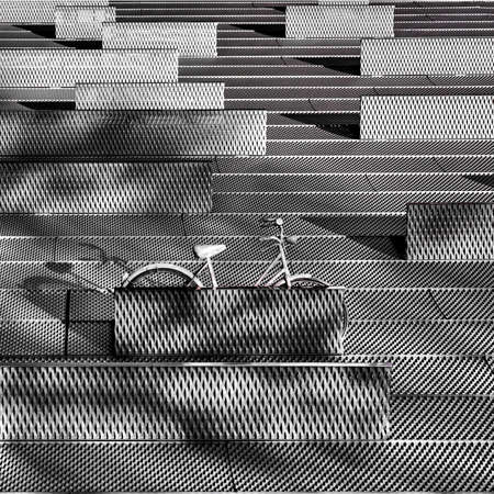 bike, bicycle, parking, black and white, outside