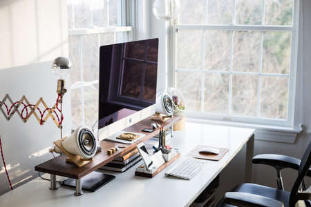 computer, keyboard, apple, electronics, modern, technology, business, office, work, desk, table,...