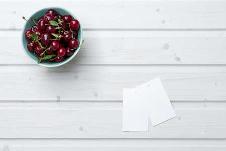 wooden, white, table, bowl, food, cherries, red, fruit