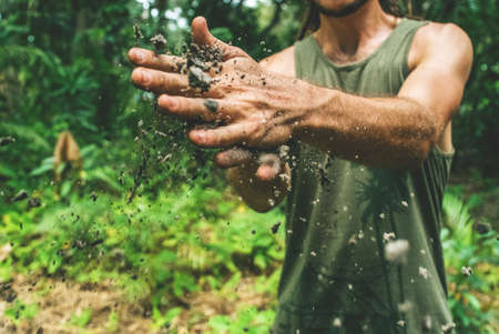 soil, dirty, hand, people, man, guy, outdoor, green, grass, plants, nature