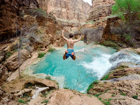 waterfalls, green, grass, moss, rocks, hill, trees, rocks, water, stream, blue, water, people, man,...
