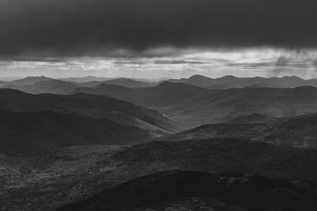 mountain, highland, black and white, landscape, view, dark, clouds, sky