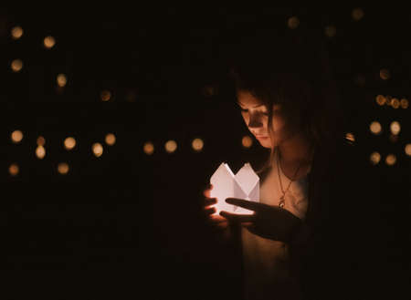 dark, night, bokeh, lights, people, girl, woman, female, lady