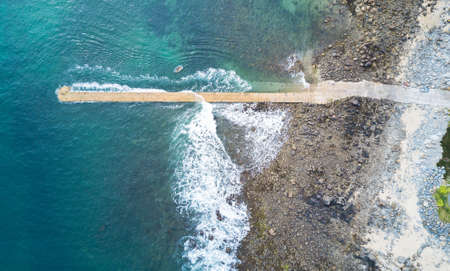 sea, ocean, water, waves, nature, coast, rocks, shore, aerial, view, pier