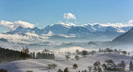mountain, highland, landscape, nature, snow, winter, view, travel, trees, plant, house