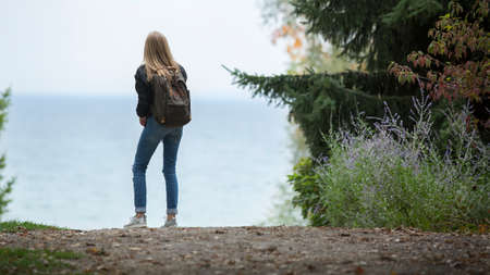 people, girl, lady, female, travel, outdoor, green, trees, plant, sea, ocean