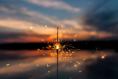 sparkler, lights, fire, dark, night, blur, clouds, sky, sunset