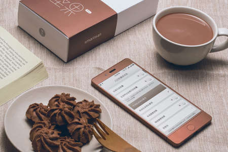 mobile, phone, electronic, gadget, modern, technology, touchscreen, dessert, hot chocolate, drinks,...