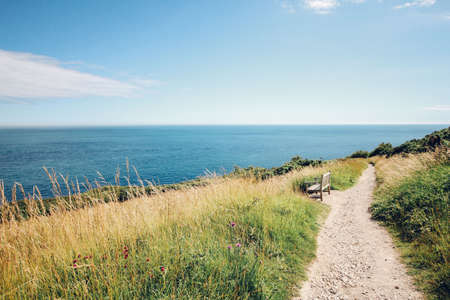 sea, ocean, water, waves, nature, blur, green, grass, outdoor, road, bench, view, landscape,...