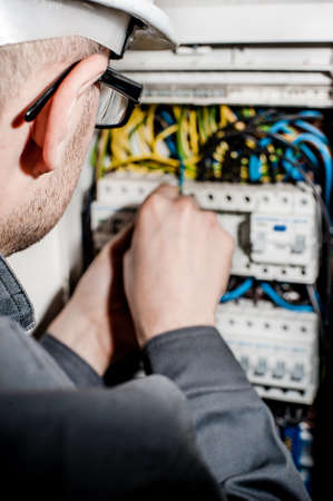 electrician, electricity, box, wires, switches, repair, construction, worker, guy, man, people,...