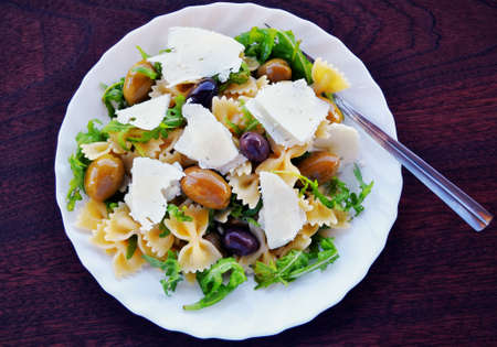 pasta salad,   olives,   feta cheese,   arugula,   mediterranean,   vegetarian,   fusilli,   pasta, ...