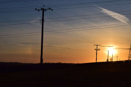 sunset,  powerlines,  wales,  silhouette