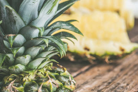 pineapple,   table,   wood,   fruit,   food,   sliced,   fresh,   yellow,   green,   healthy,  ...