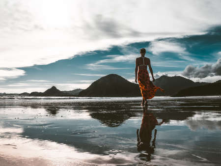 travel,  beach,  women,  sky,  dream, mirror, reflection, sea, ocean, adventure, mountain, clouds