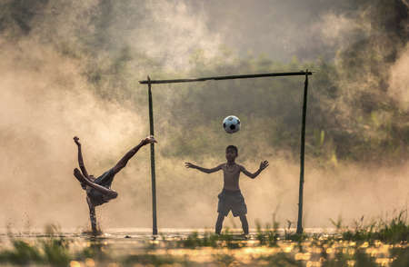 children,   football,   asia,   kick,   ball,   river,   goal,  soccer,  mist,  fog,  warm, ...