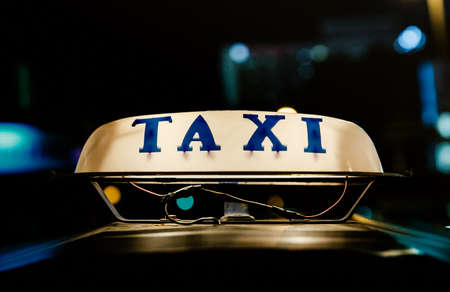 taxi,  sign,  neon,  car,  vehicle,  glow,  light,  night,  bokeh,  transport