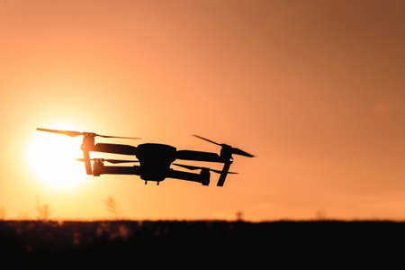 drone,  sunset,  field,  red,  sun,  sky,  minimal