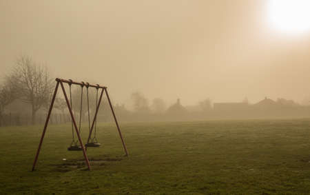 play,  park,  morning,  field,  sunrise,  grass,  swings,  empty,  quiet,  fog,  mist,  eery, ...
