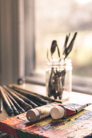 studio,  artist,  window,  paint,  art,  knife,  brush,  color,  paint pot,  paint brush