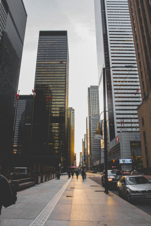 skyscraper, city, street, architecture, building, car, transport, sunset, usa