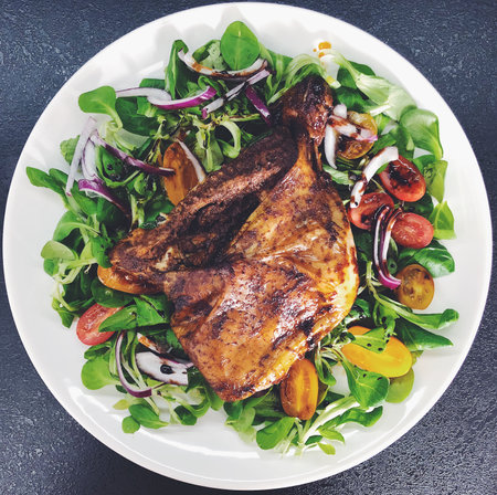 food,  chicken,  salad,  watercress,  tomatoes,  onion