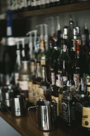bar,  whisky,  drink,  whiskey,  alcohol,  wine,  glass,  bottle,  counter,  restaurant