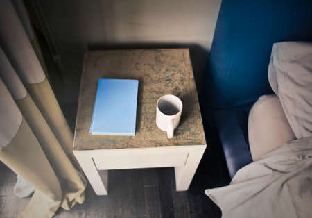coffee,  blue,  notepad,  bed,  table,  hotel,  room,  bedroom