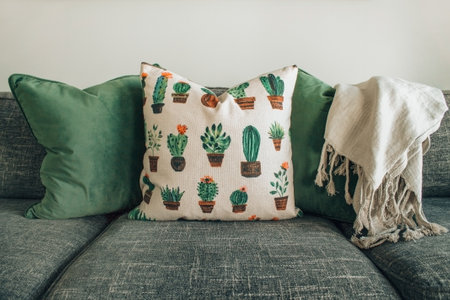 cactus,  interior,  design,  cushion,  couch,  grey,  green,  throw,  white,  home,  house