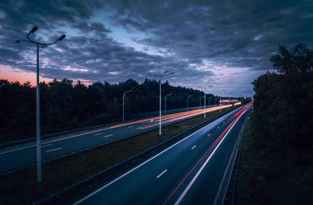 motorway,  lights,  night,  dark,  evening,  dusk,  cars,  transport,  quiet,  concrete