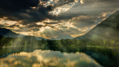 sunlight,  clouds,  lake,  water,  river,  hill,  mountain,  nature,  sunset,  sunrise,  glow, ...