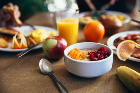 healthy,   breakfast,   buffet,   fruit,   orange,  apple,   citrus,   tasty,   plate,   table, ...