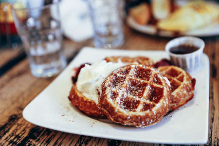 pastry,  waffles,  pancakes,  syrup,  food,  eat,  breakfast,  morning,  glass,  plate,  snack