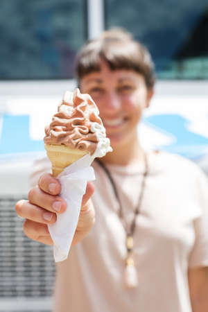 woman,  ice cream,  cone,  hand,  girl,  lady,  female,  sunny,  summer,  food,  snack,  dessert, ...