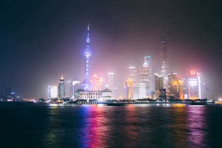 shanghai,  skyline,  night,  city,  buildings,  skyscrapers,  water,  lights,  architecture, ...