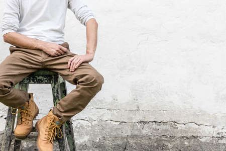 man,  sitting,  wall,  concrete,  rustic,  texture,  background,  work boots,  boots,  pose,  alone,...