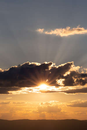 sun,  rays,  clouds,  golden,  sky,  sunrise,  sunset,  orange,  light,  horizon,  mountains, ...