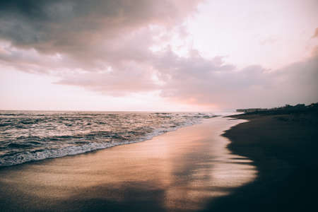 beach,  sand,  sunset,  seascape,  waves,  wet,  reflection,  sky,  clouds,  view,  ocean, ...