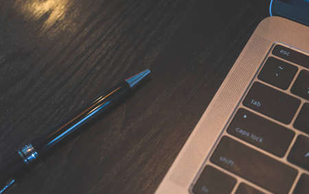laptop,  desk,  top,  view,  pen,  table,  keyboard,  technology,  work,  device,  close up, ...