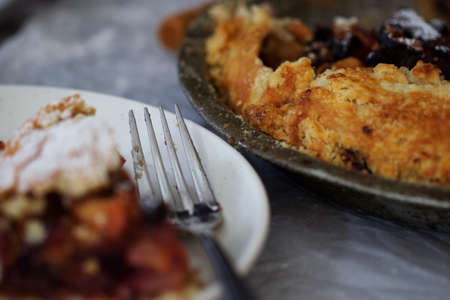 baked,  pie,  close up,  slice,  fork,  plate,  dessert,  bake,  food,  cooking,  eating,  crust, ...