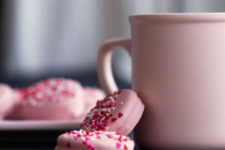 cookies,  coffee,  cup,  mug,  snack,  treat,  beverage,  close up,   sweet,   baked,   pink,  ...