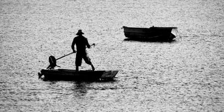 fisherman,   silhouette,   boat,   water,   man,   nature,   ocean,   sea,   lake,   recreation,  ...