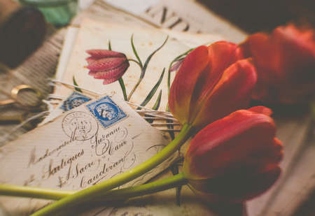 rustic,  flower,  background,  tulips,  vintage,  letters,  paper,   spring,   wooden,   beauty,  ...